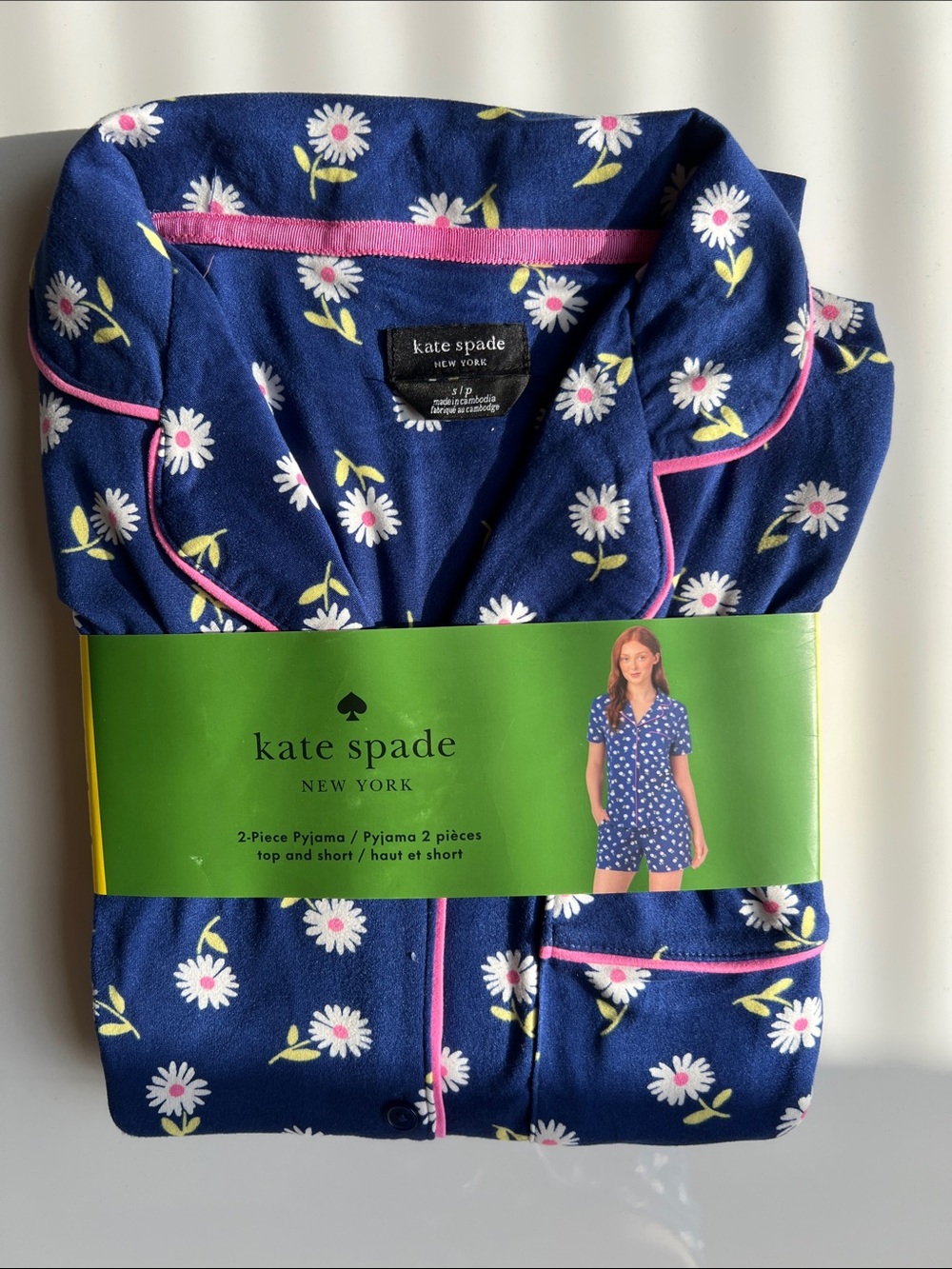 kate spade Navy Daisy Print Pyjama Set with Pink Trim